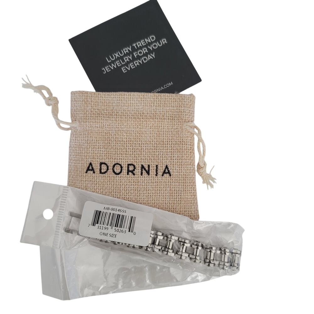 Adornia Men's Non Tarnish White Rhodium Plated Interlock Chain Bracelet, NWT - Picture 2 of 6